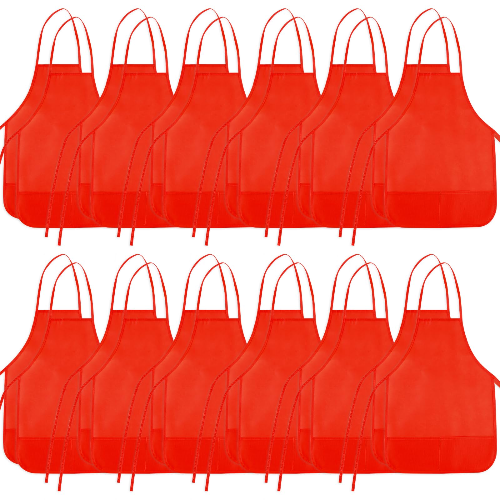 BOUBONI 24 Pieces Red Kids Painting Aprons Kids Art Aprons with 2 Roomy Pockets Kids Aprons for Art Painting Activity Kitchen Cr