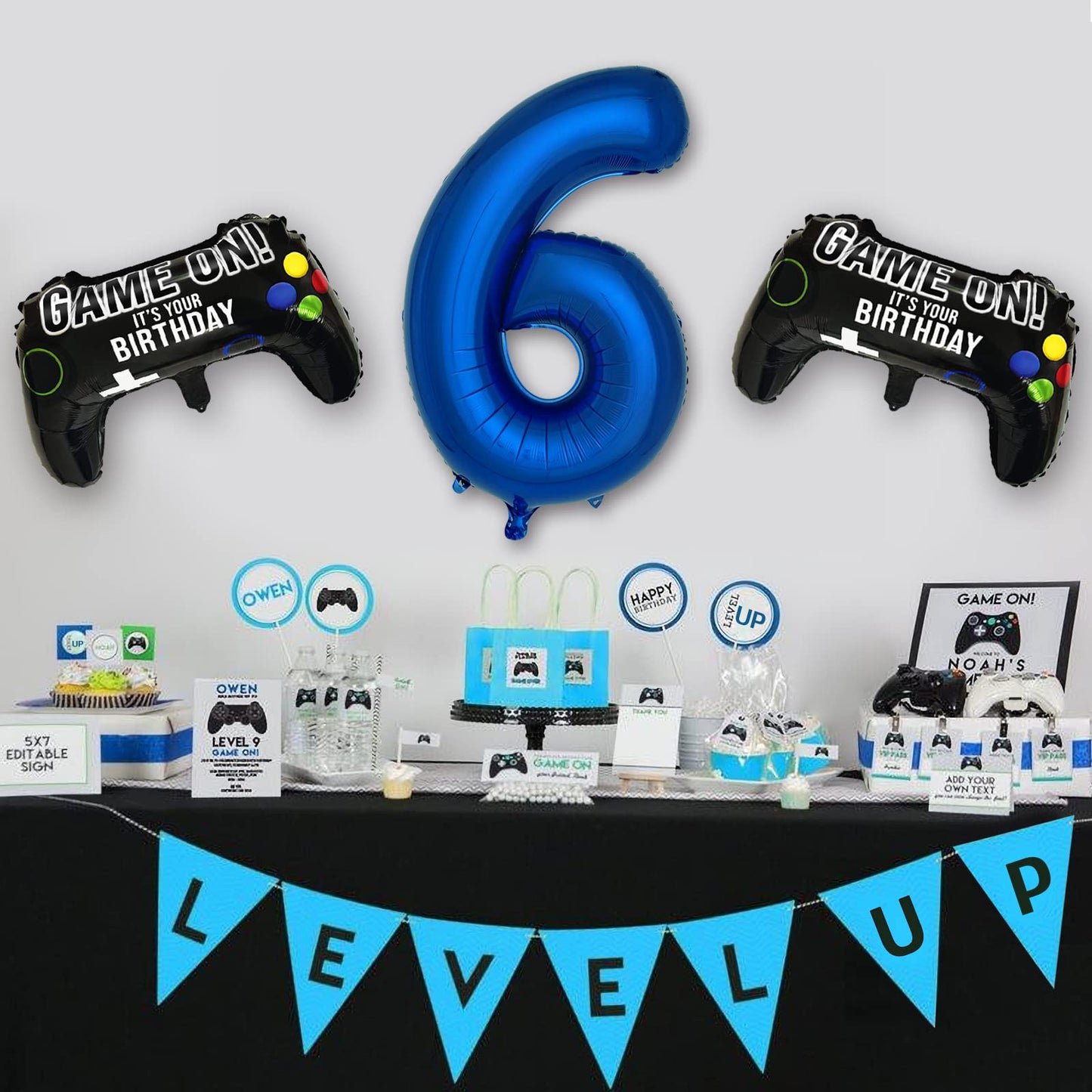 Navy Blue Video Game Party Supplies Boys 6Th Birthday Party Decorations- 2 Packs Game On Balloons With Dark Blue Number 6 Balloo