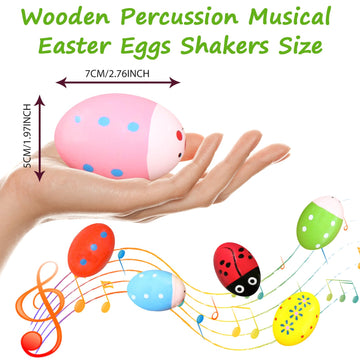 6 Pack Wooden Percussion Musical Easter Eggs Shakers - Colorful Hand-Painted Instruments For Kids, Ideal For Christmas Stocking
