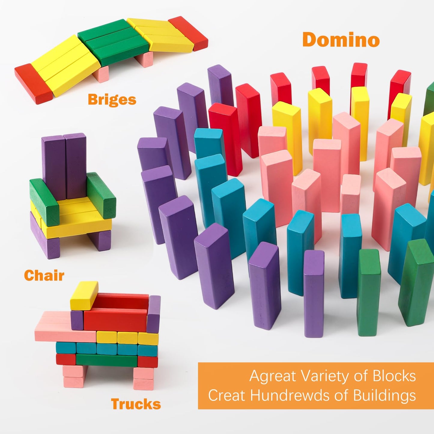 Lewo Wooden Stacking Board Games - 48 Multicolor Building Blocks for Kids, Model LC-CGBB-54P1