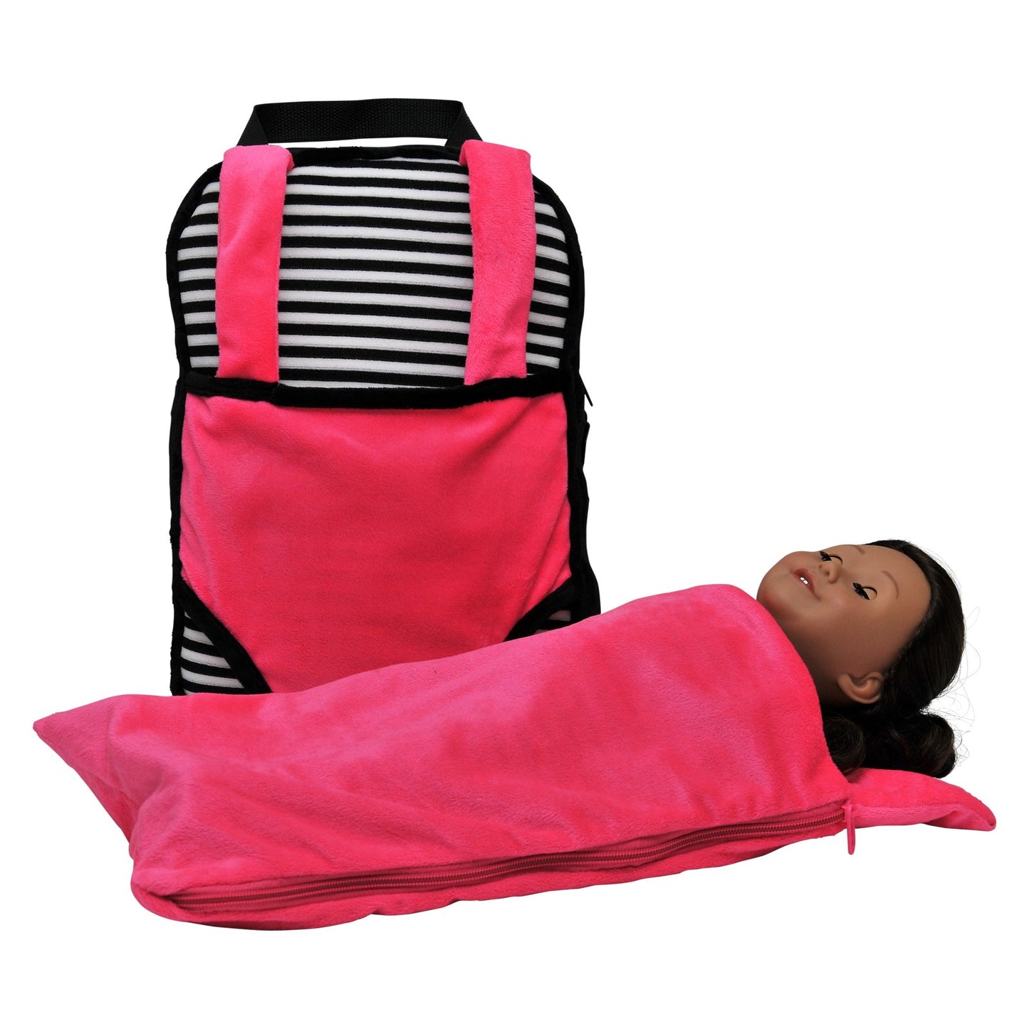The Queen'S Treasures Pink, White And Black Doll Carrier Backpack And Doll Sleeping Bag, Compatible With 18' American Girl & 15 In Bitty Babies. Doll Not Included