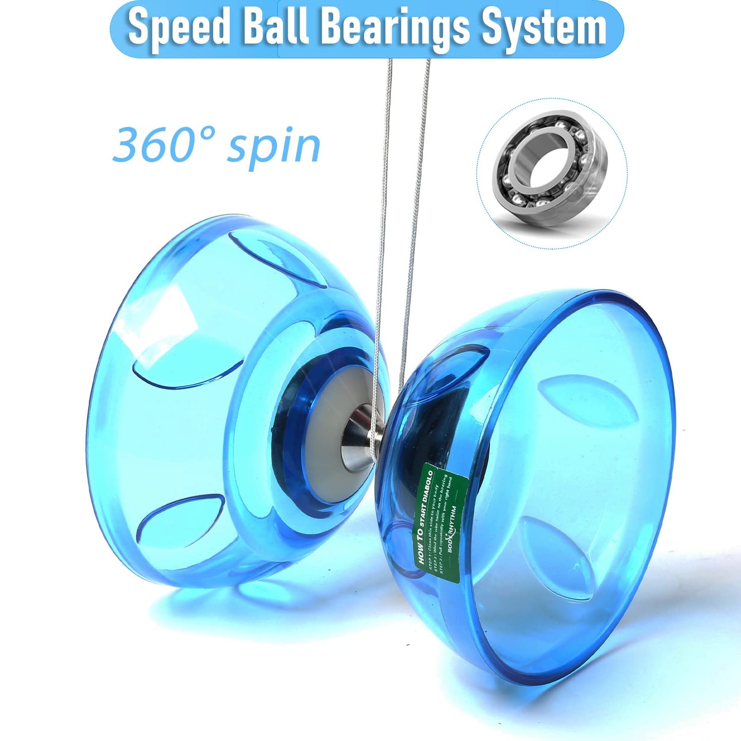 Bodyrhythm Five Bearings Chinese Diabolo Yoyo Set With Fiberglass Sticks, Adjustable Strings For All Ages - Best For Fitness And