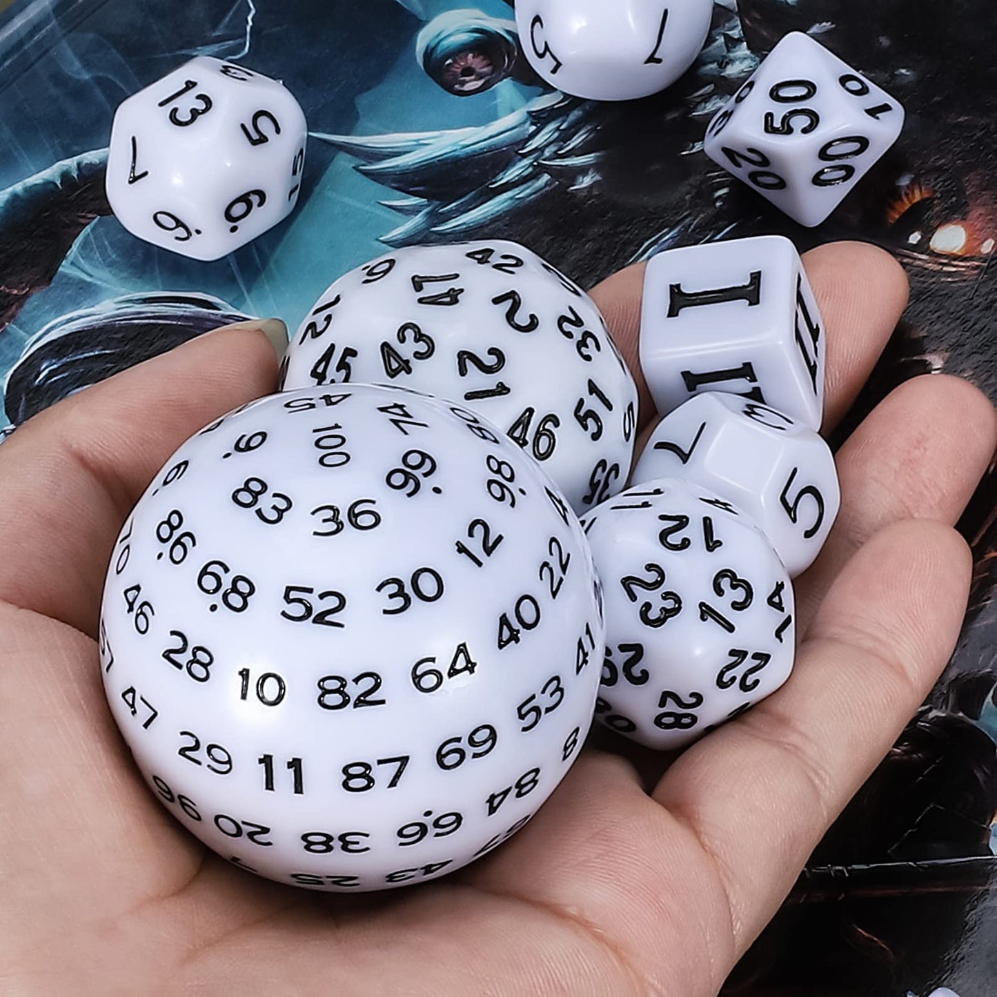 CiaraQ DND Polyhedral Dice Set (15pcs) D4-D100 Game Dice with Dice Bag for Dungeons and Dragons Role Playing Table Games (White