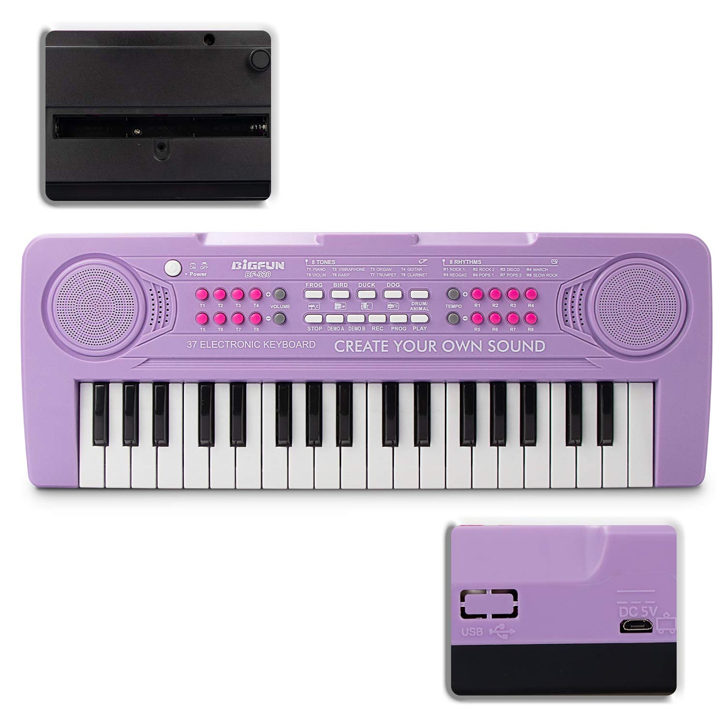 BIGFUN 37 Keys Kid Keyboard Piano - Purple Educational Music Toy for Ages 3-8, Made of Durable ABS