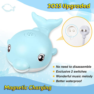 Baby Bath Toys, 2025 Upgraded Magnetic Charging Toddler Bath Toys for Kids Ages 1-3, Light Up Dolphin Bath Toy Sprinkler, Birthd