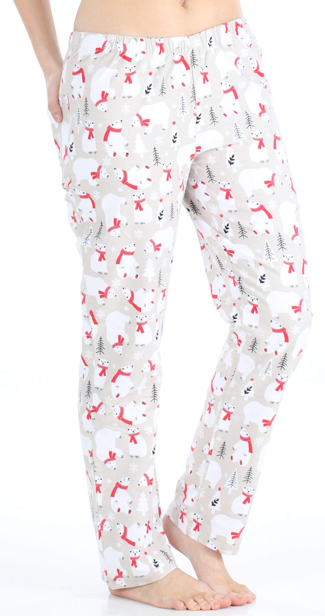 Pajamamania Womens Cotton Flannel Long Sleeve Button-Down Pajamas Pj Set, Polar Bear, Medium,