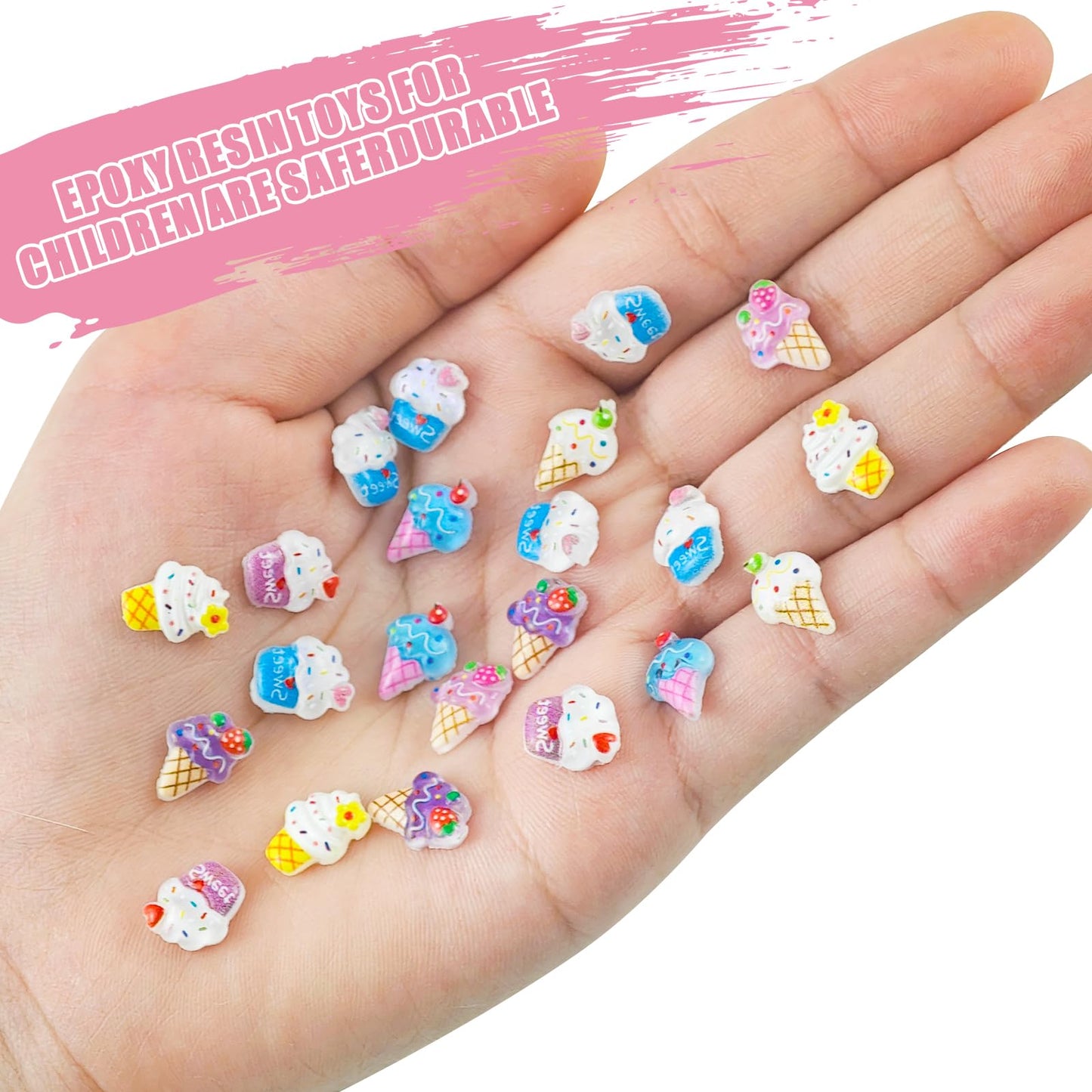 WOZADU 100 PCS Mini Resin Ice Cream Figures for Crafts Tiny Resin Food Miniature Things for Dollhouse Fairy Garden Micro Landscaping Decoration Cake Toppers Decor