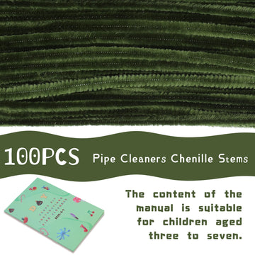 Giwrmu 100 Pieces Pipe Cleaners Chenille Stem, Grass Green Pipe Cleaners Craft, Fuzzy Sticks Craft Supplies, Colored Pipe Cleane