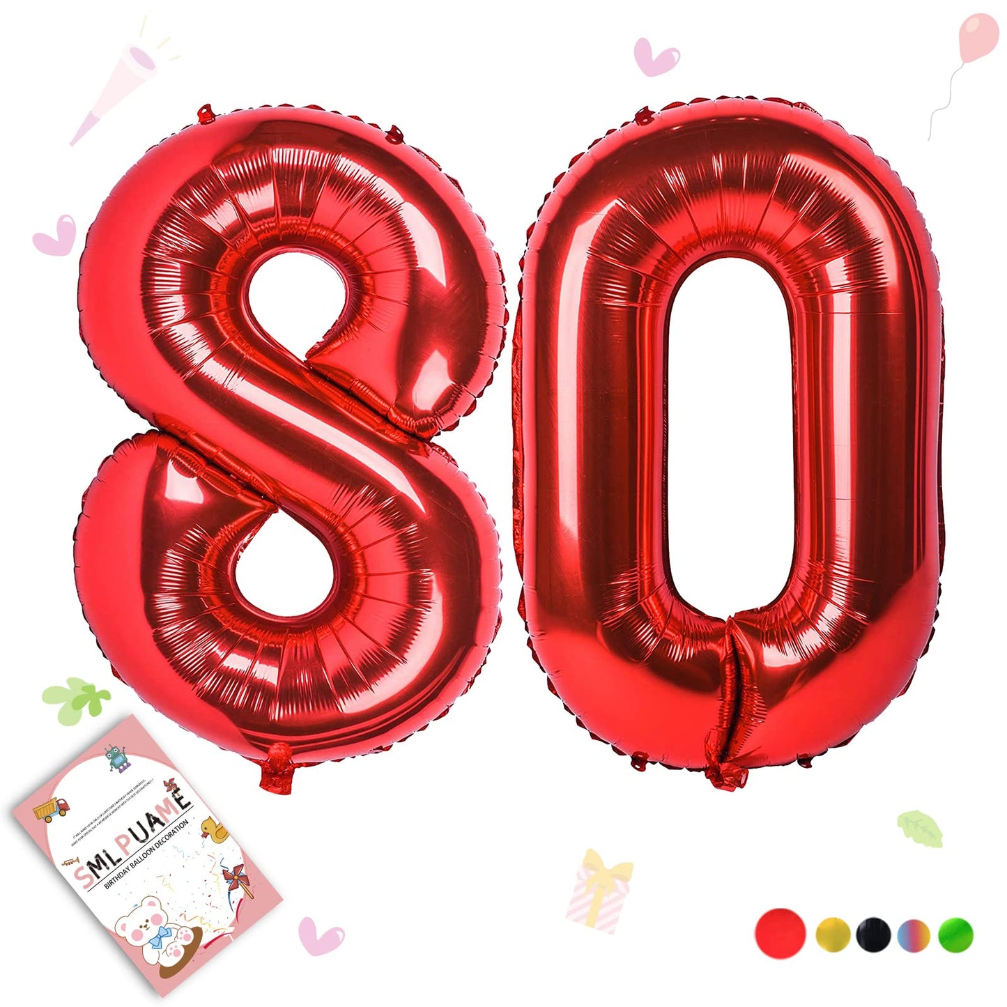 Smlpuame 40 Inch Red Number 80 Balloon - Helium Foil for Birthday Party & Wedding Decorations