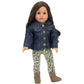 Sophia'S Ruffle Denim Jean Jacket, Animal Print Leggings, And Brown Suede Ankle Boots With Zipper Outfit 3 Piece Set For 18' Dolls, Brown