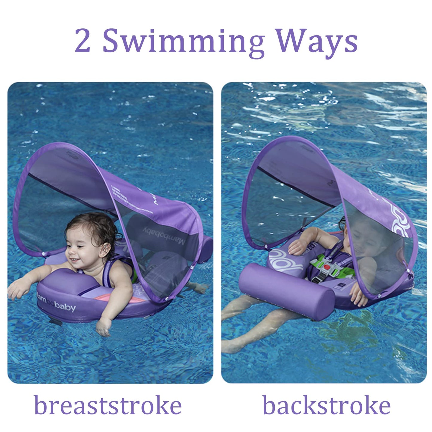 Luckclubtojoy Add Tail Mambobaby Float With Canopy, Baby Floats For Pool Non-Inflatable Waist Float Swim Training Toy With Upf 5