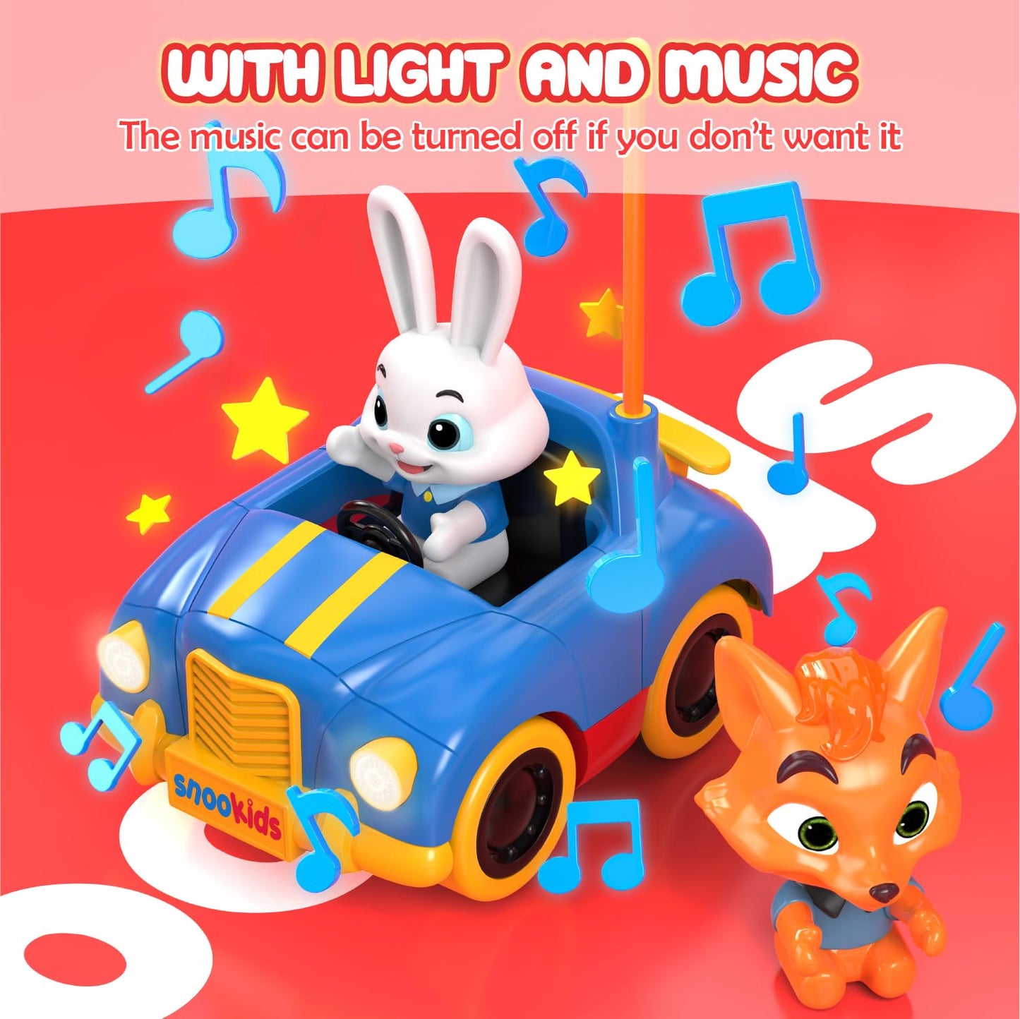 snookids 2 Pack Remote Control Cars for Toddlers and Kids with Detachable Figures, Lights and Music, Toys for Boys and Girls Age