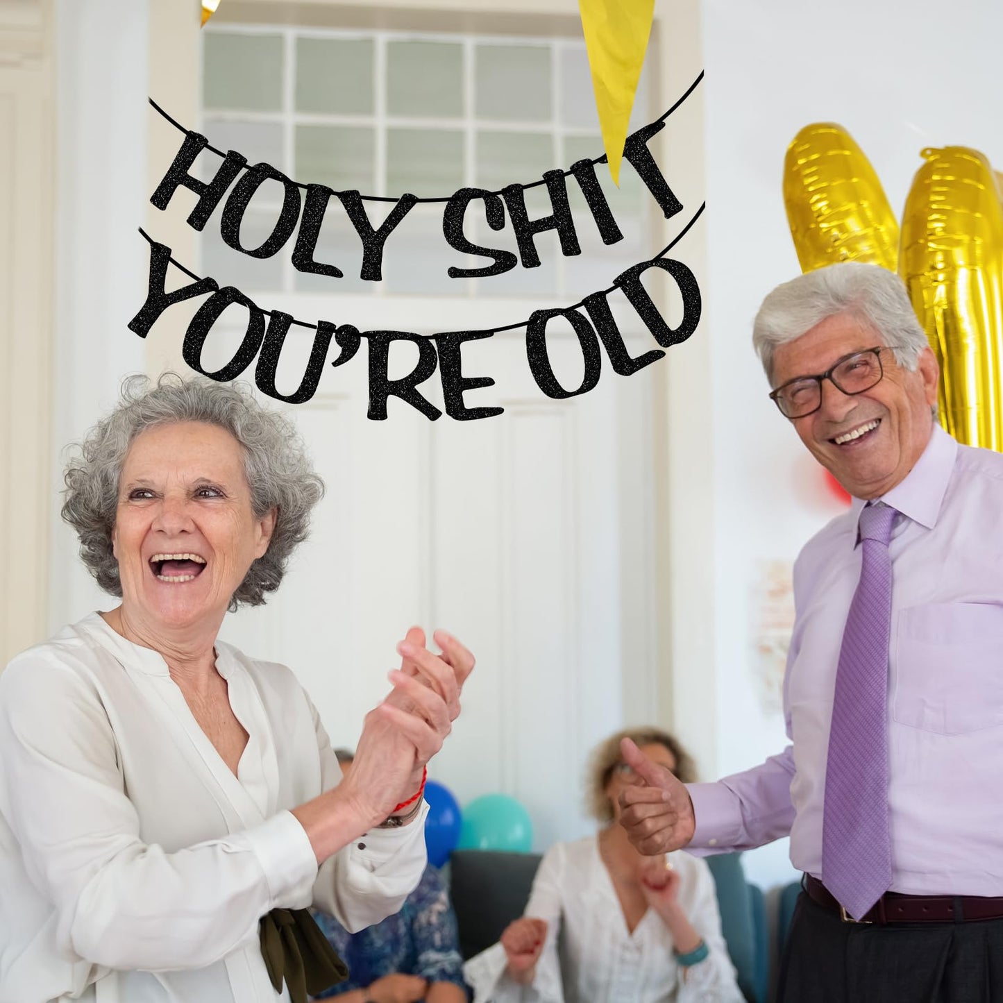 Holy Shit You'Re Old Banner Black Glitter For 30Th 40Th 50H 60Th 70Th 80Th 90Th Funny Birthday Banner Sign Bunting Party Decor Photo Booth Props (Black)
