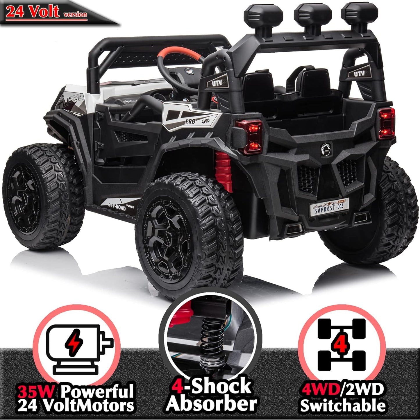 Sopbost 24V 7Ah Ride On Toys For Big Kids Ride On Car With Remote Control Battery Powered 4X4 Electric Vehicle Kids Utv, Eva Tires Wheels, Music Play, White