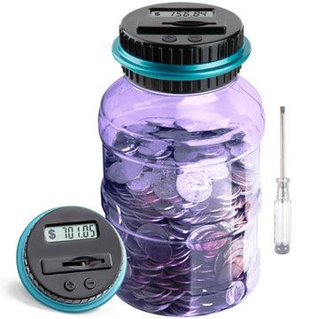 Large Piggy Bank For Adults Kids, Vcertcpl Digital Coin Counting Bank With 1.8L Capacity, Great Coin Bank Money Jar For Adults Kids With Saving Goals, Bank For All Us Coins (Purple B)