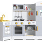 Play Kitchen For Kids, Wooden Play Kitchen With Toy Storage System, 21Pcs Accessories Included, Oven Faucet, Microwave, Ice Make