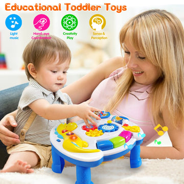 Juejiazkiy Music Baby Activity Center Toy 12-18 Months Activity Table Baby Toys 6 To 12 Months Early Learning 8 9 10 12 Month Old Toddlers Christmas Birthday Gifts For 1 2 3 Year Old Infant Kids
