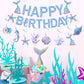 Zwiebeco Mermaid Birthday Party Decoration Supplies - Mermaid Happy Birthday Banner Bunting Garland Hanging Paper Swirls Kit For