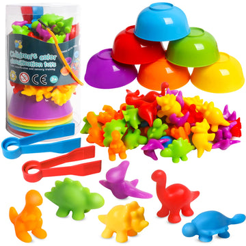 Counting Dinosaur Toys Matching Games With Sorting Bowls Sorting Toys For Toddlers Preschool Learning Activities For Math Color Sensory Montessori Fine Motor Skills Toys For 3 4 5 Years Old Boys Girls