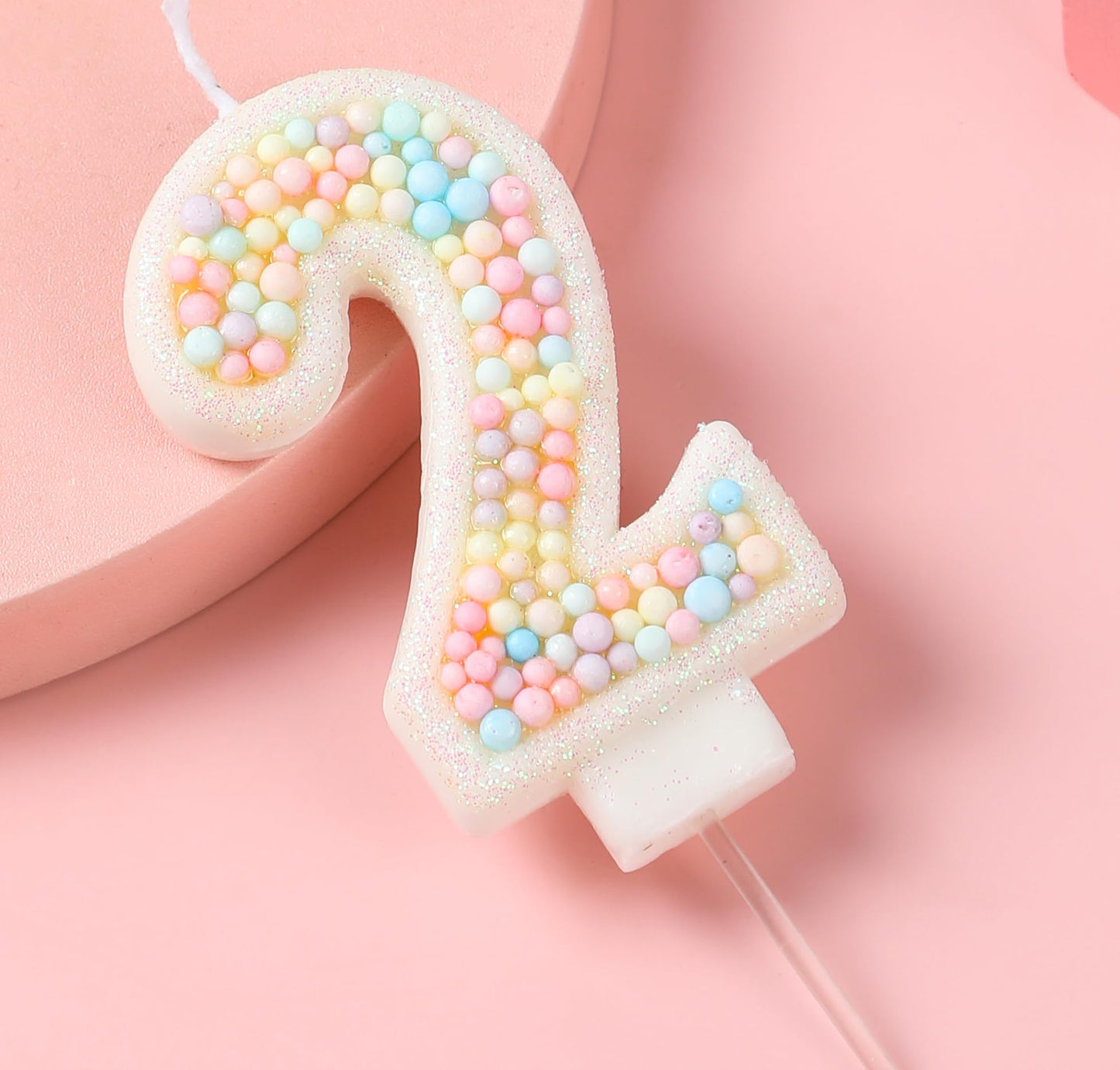 EAKE Number 2 Birthday Candle 3D Macaron Glitter 2 Candle Birthday Girl Women Sweet Theme 2nd Birthday Wedding Anniversary Party