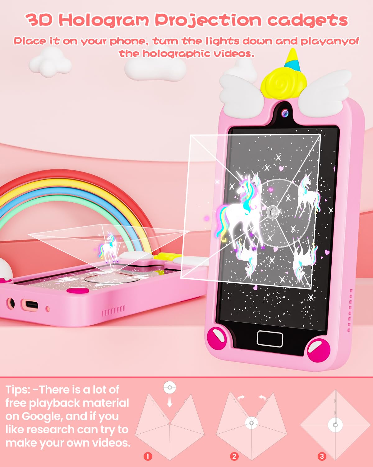 Kids Smart Phone for Girls with 4.0'' Large Touchscreen, 32G Card Christmas Birthday Gifts for Age 3-10 Kid Toys Cell Phone with