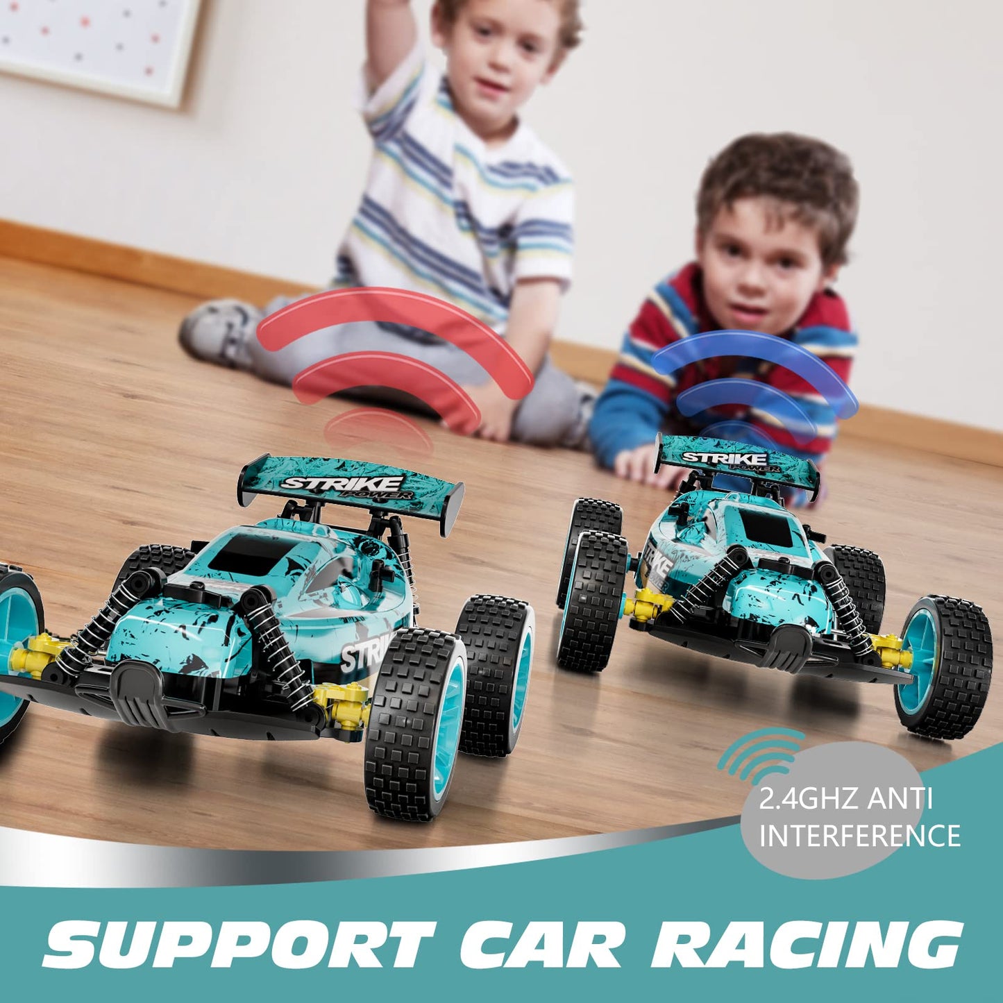 Tecnock RC Cars Remote Control Car for Kids, 1:18 Scale 20 KM/H 2WD Offroad Buggy, 2.4GHz RC Racing Car with USB-C Easy Charging