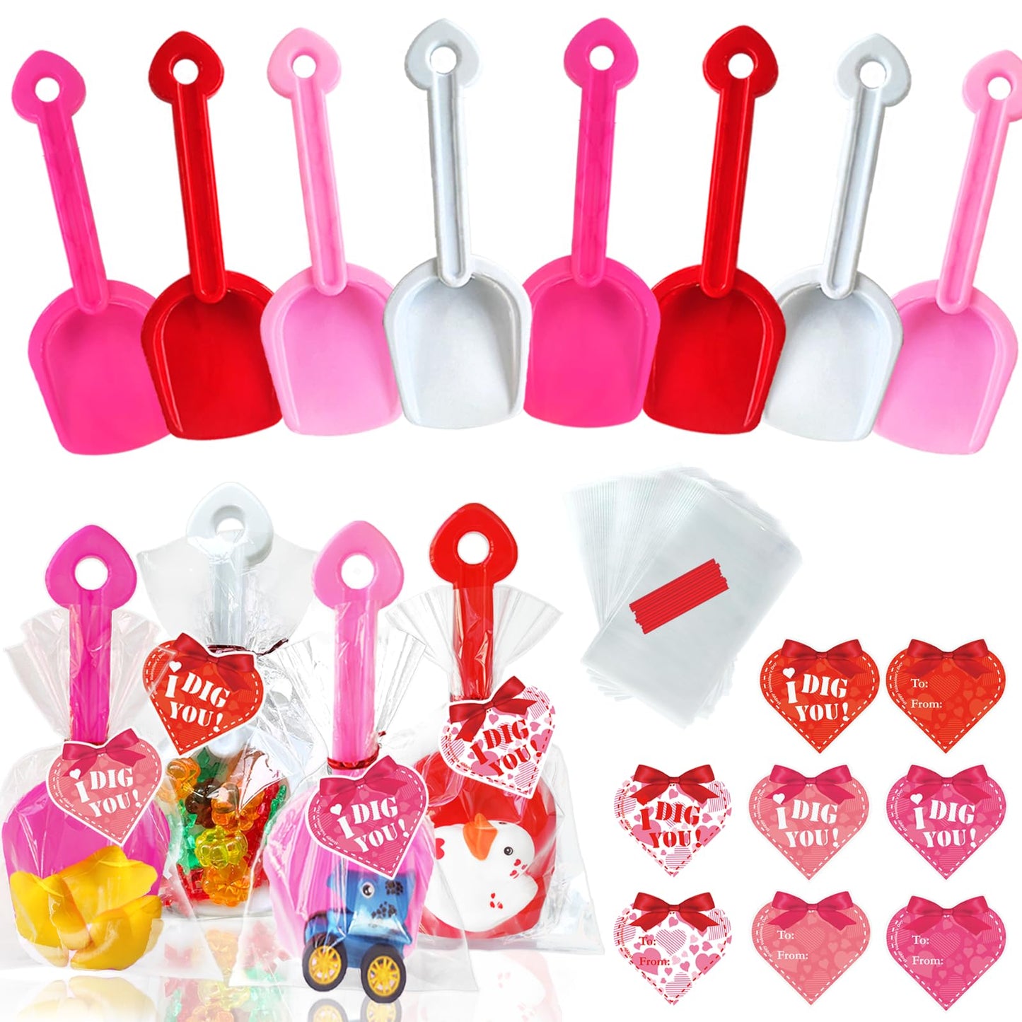 Fvcisshhu 28 Sets Summer Plastic Beach Sand Shovels Toys for Kids,7.6inch Shovels Toy for Girls Boys Party Favor,4 Colors