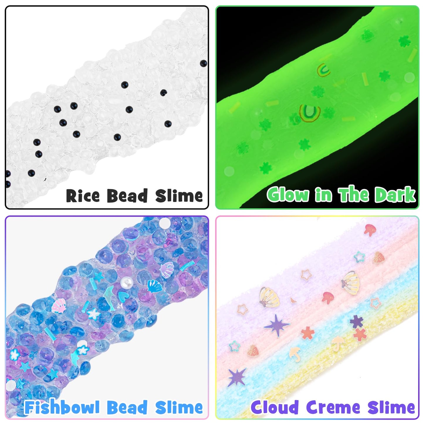 Slime Variety Pack Different Textures, 8 Pack Slime Kit For Kids, Includes Butter Slime, Rainbow Cloud Slime, Clear Bead Slime &