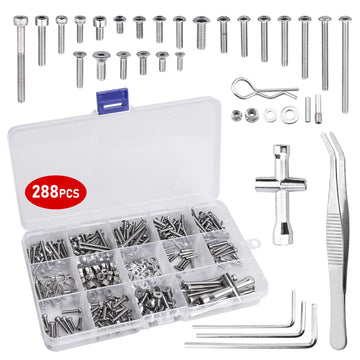 CrazyHobby 288pcs RC Screw Kit Hardware Fasteners Compatible with Traxxas Slash 1/10 2WD 4X4 RC Car