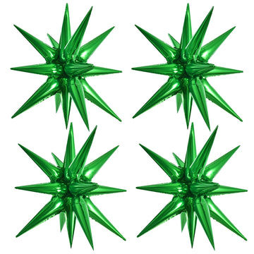 Toniful 4 Pcs 22Inch 4D Green Explosion Star Mylar Balloons 14Point Star Balloons For Party Decorations Backdrop Christmas,New Y