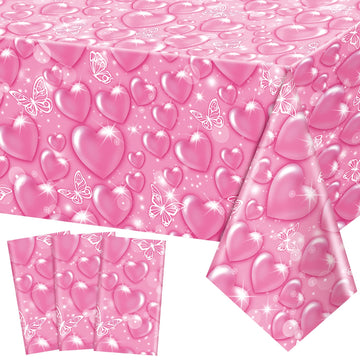 Peryiter 3 Pack 2000s Tablecloth Decorations Pink Cholo Party Table Covers Y2k 90s Plastic Heart Butterfly Disposable Rectangle 