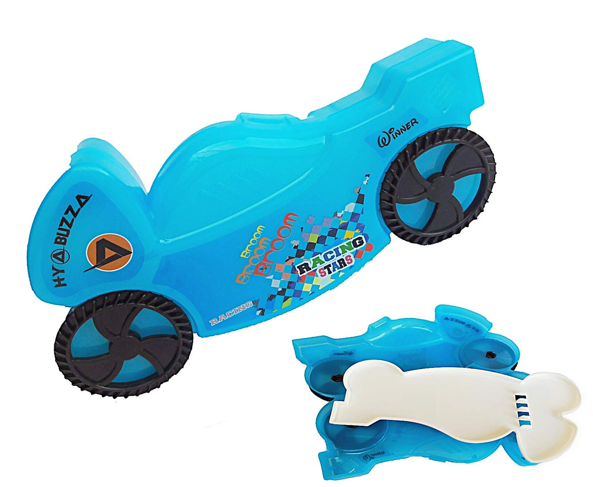 Khurana Plastic Smart Kids Bike Shape Double Level Toy Stationary Holder Pen Pencil Case Box with Wheel for Boys and Girls (Colo