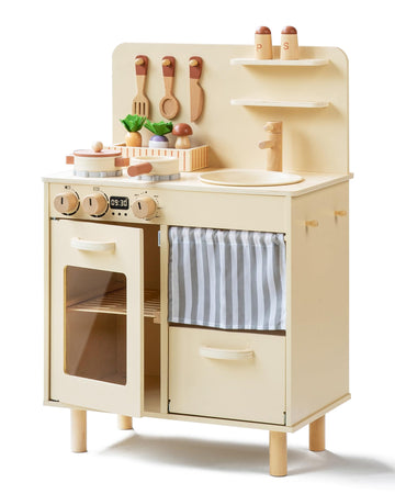 Leeshyah Play Kitchen for Kids, Classic Wooden Kitchen Playset with Food Accessories Set Ideal for Creative Pretend Play, Suitab