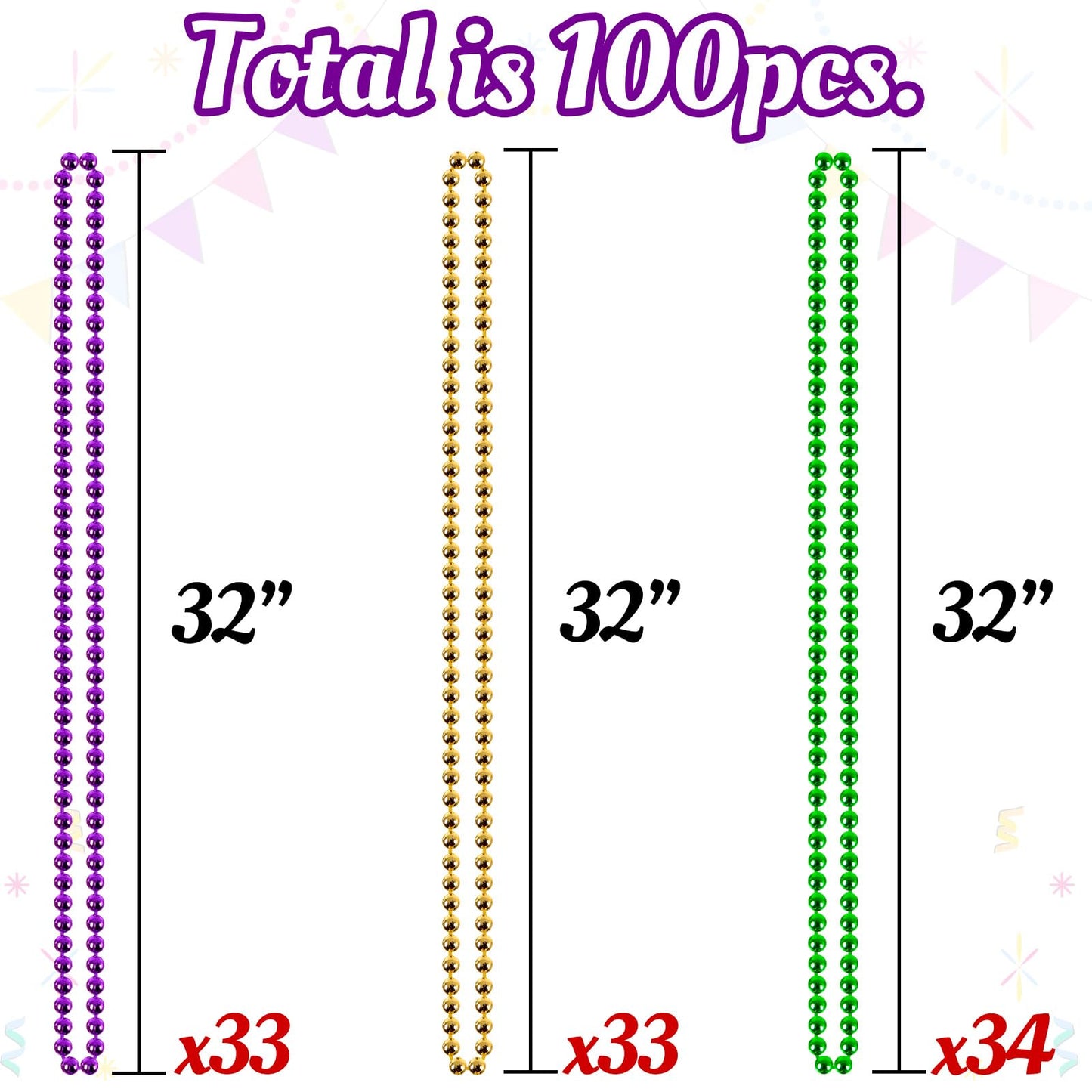 Moon Boat 100PCS Mardi Gras Beads Bulk Carnival Accessories for Party Favors Decorations Festival Parades