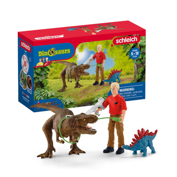 Schleich Dinosaurs, Dinosaur Toys For Kids, Tyrannosaurus Rex Attack 5-Piece Dino Set With T-Rex Toy, Ages 4+