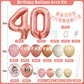 40Th Birthday Decorations For Women,Rose Gold 40Th Birthday Balloon Arch Garland Kit With Happy 40Th Birthday Number 40 Foil Bal