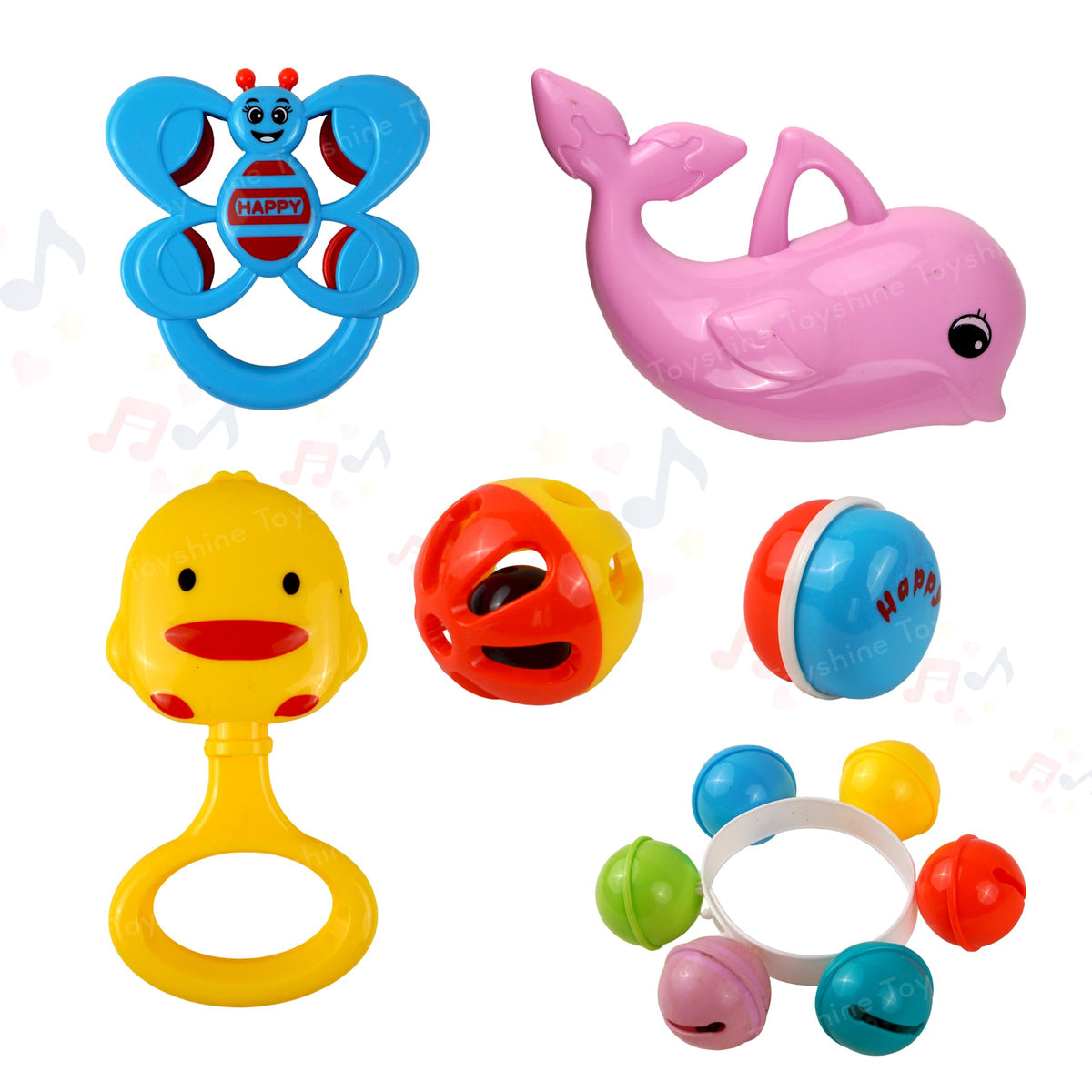 Toyshine Rattles for Babies Pack of 5 Non Toxic Essentials First Baby Rattle Set Teething set Infant Rattle Toys | Sound Rattle