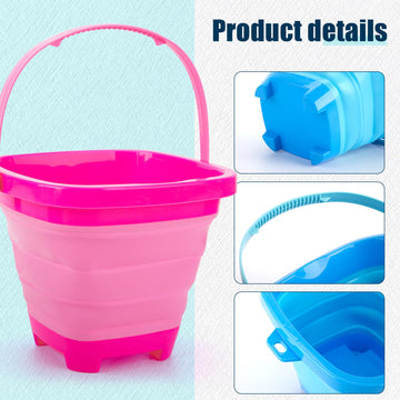 Shindel 3PCS Collapsible Beach Bucket Set, Colorful Sand Bucket Multi Purpose for Beach Summer Activities, Camping Gear, Beach E