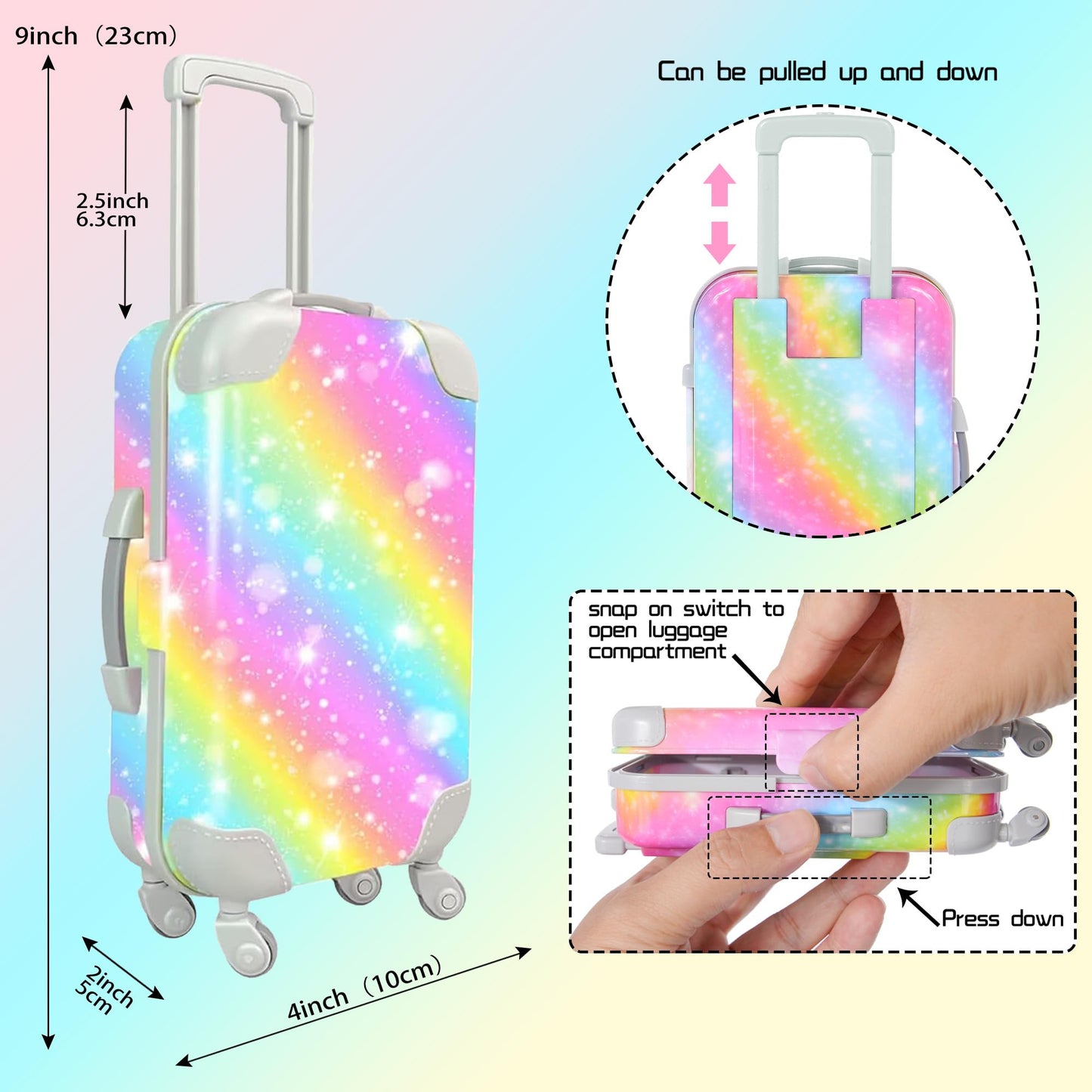 18 Inch Girl Doll Clothes And Accessories Case Luggage Travel Play Set Include Colorful Suitcase, Jeans Jacket, Top, Pants, Boots, Camera, Handbag ... (No Doll)