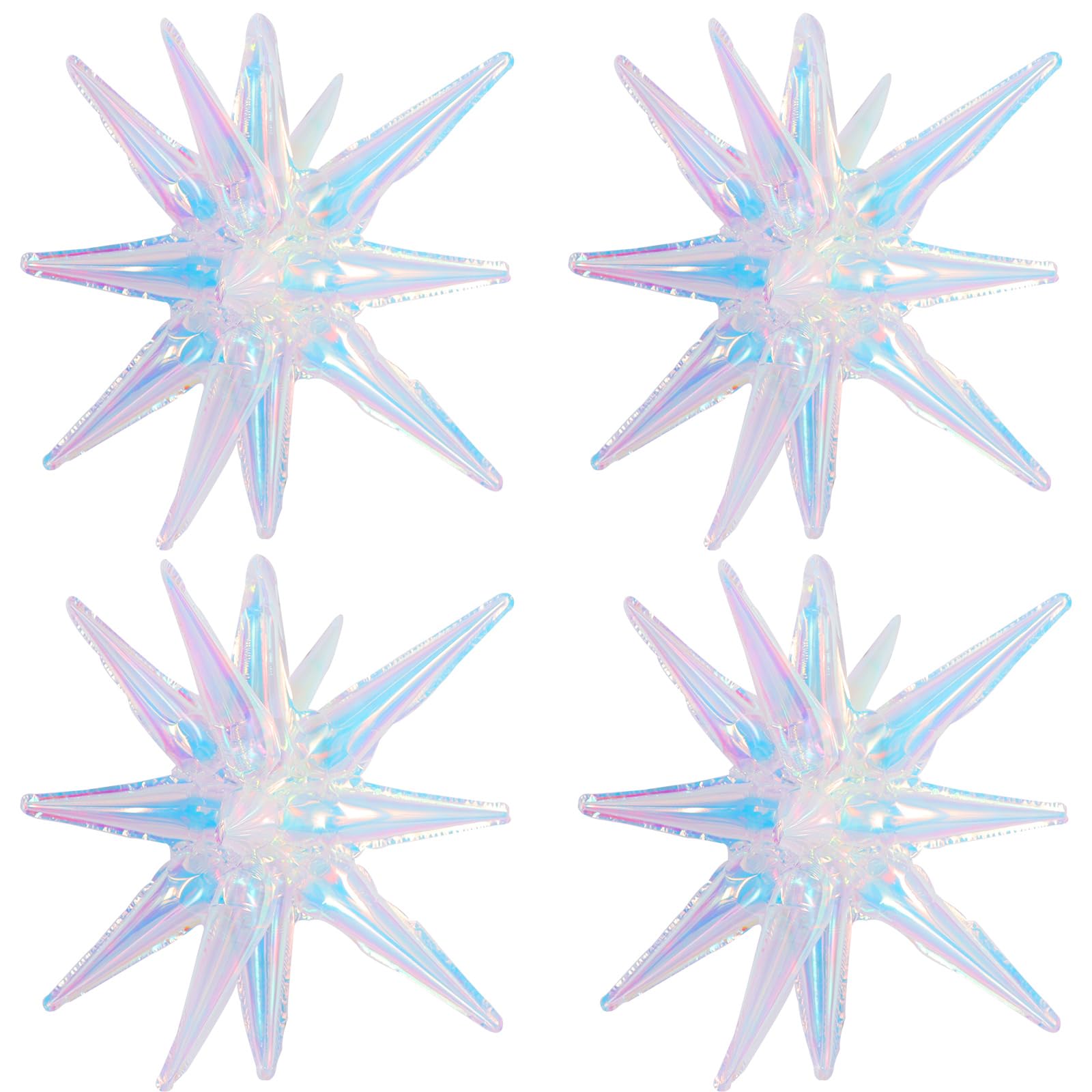 TONIFUL 4 Pcs 22inch 4D Iridescent Explosion Star Mylar Balloons 14Point Star Balloons for Party Decorations Backdrop Christmas 