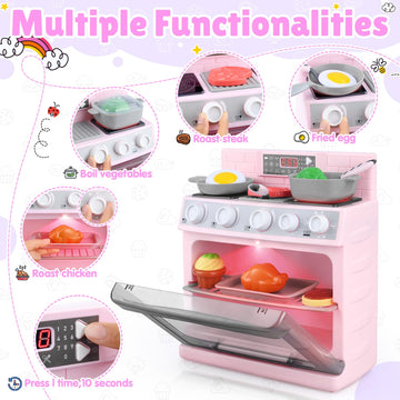 PLAY Toy Oven Kids Kitchen Playset, Kids Play Kitchen Set with 11 Accessories, Realistic Cooking Sounds & Lights, Pretend Play O