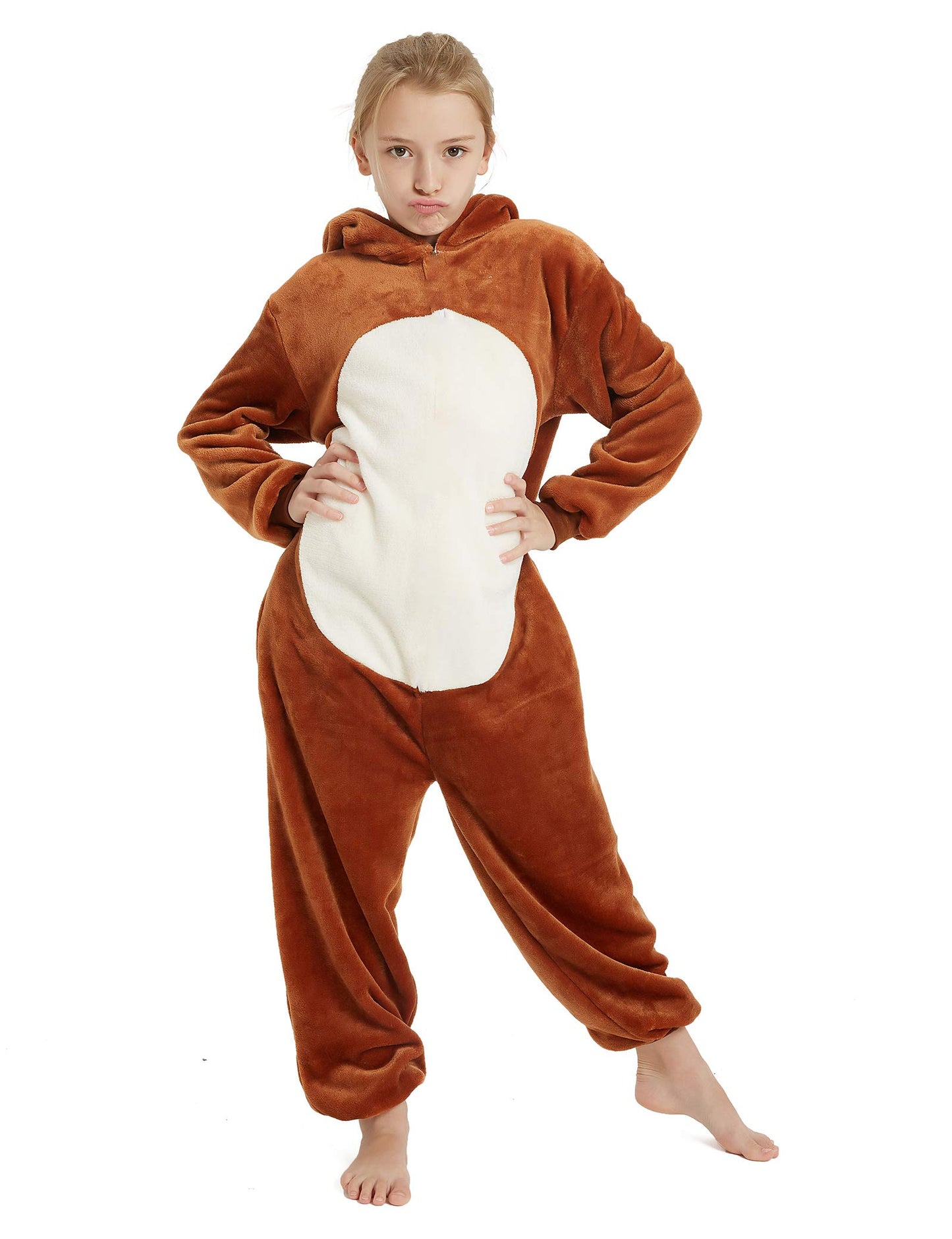 Casabaco Kid Reindeer Onesie Pajamas Deer Halloween Costume Boy Girl Animal Onepiece (Brown, 8-9Years)