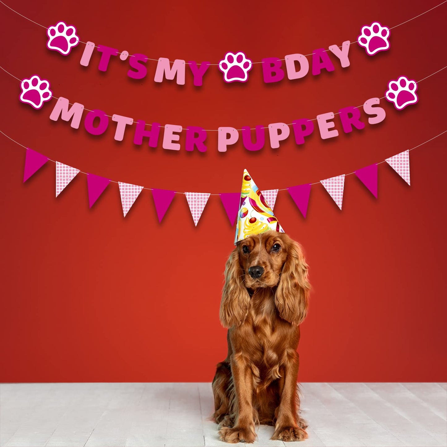 Vicycaty Puppy Dog Birthday Banner, Mother Puppers, It'S My Bday, Pink Pennants, 98.43X16.69 Inches Cardboard