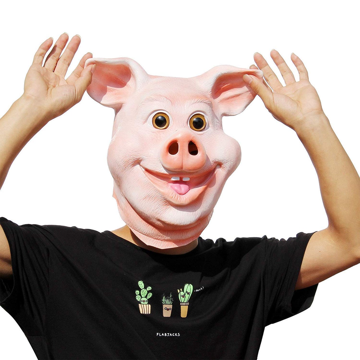 PartyHop Happy Pig Mask - Pink Rubber Costume Accessory, Free Size, Model ABMJ_KTZ2