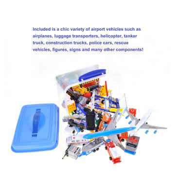 Powertrc Airport Play Set Airports Toy With Airplanes, Vehicles, Figures & Accessories, Play Mat Interactive Learning Toys For Toddlers