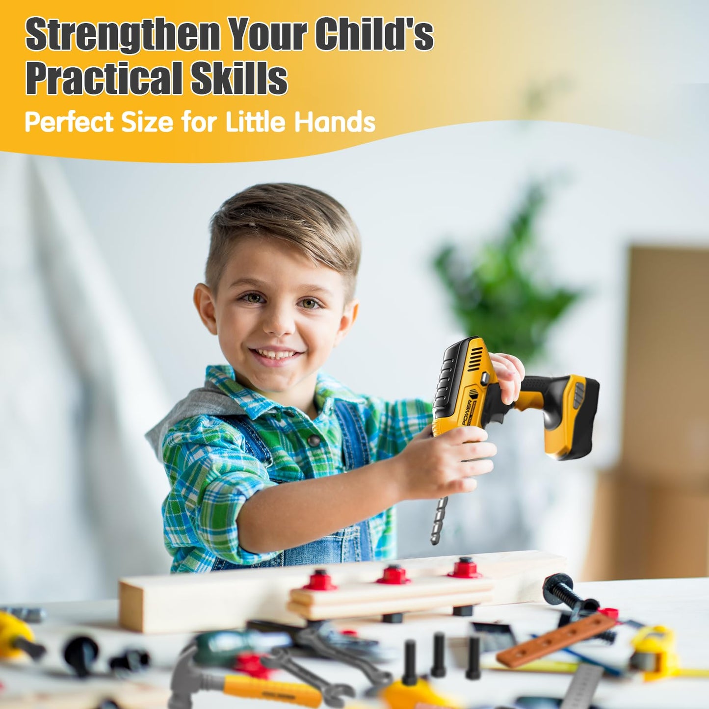 Playhiland Pretend Play Kids Construction Kits, Kids Tool Set with Electronic Toy Drill & Tool Box, Toy Tools for Kids 3 4 5 6 7
