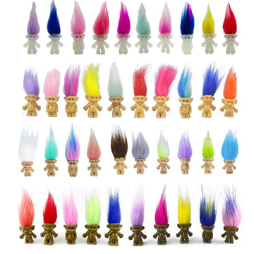 40Pcs Luminous Mini Troll Dolls Glow In The Dark Vintage Action Figures Lucky Troll Dolls 1.2'' Bodies, 2.3'' Hair. Cake Toppers
