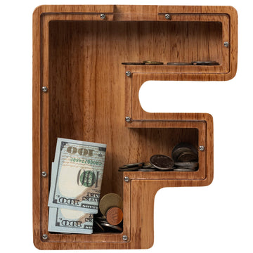 Piggy Bank For Kids Boys Girls, Wooden Large Letter Piggy Bank Alphabet Money Bank With Initial F, Coin Bank Fun Gifts For Birthday, Christmas, Festival, Baby Shower