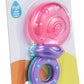 Bright Starts Rattle and Teethe Baby Teether, Silicone, 1 Count, Chillable, Pretty in Pink, Model 8836, Ages 3 Months +