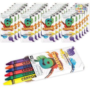 ArtCreativity Crayons Bulk Set - 200 Crayon Packs - 6 in Each Pack - 1200 Total - Crayons for Kids in Red, Orange, Yellow, Green
